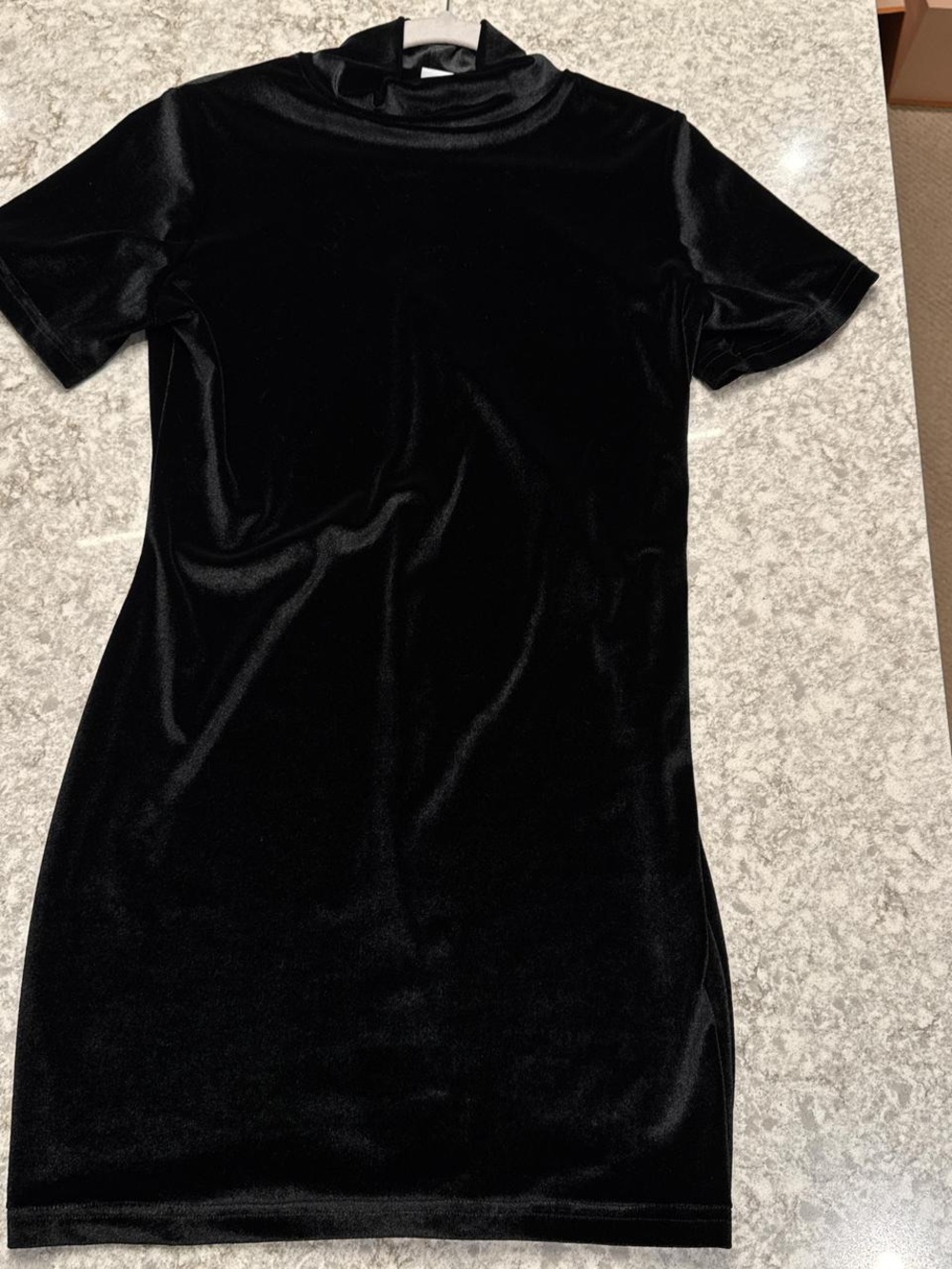 Miracle Eye Classic Black Velvet Mini Dress with Mock Neck